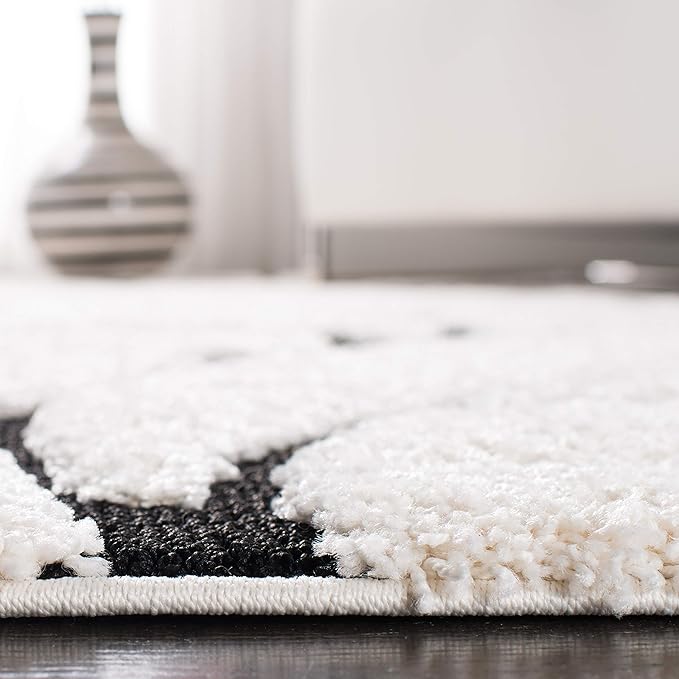 SAFAVIEH Florida Shag Collection Area Rug - 8' x 10', Ivory & Black, Scroll Design, Non-Shedding & Easy Care, 1.2-inch Thick Ideal for High Traffic Areas in Living Room, Bedroom (SG455-1290)
