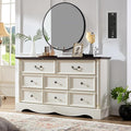 Farmhouse 8 Drawers Dresser for Bedroom with Charging Station, 54" Wide Wood Country Rustic Storage Dressers Organizer, Vintage Design Chest of Drawers TV Stand, Antique White