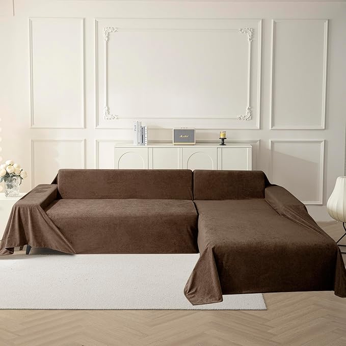 MYSKY HOME Sofa Slipcovers, Sofa Covers Washable, Couch Cover for 3-4 Cushion Couch Sofa, Dog Couch Cover Non Slip Soft Furniture Protector, 91"x 150", Dark Brown