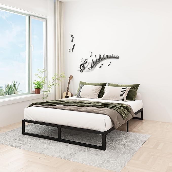 12 Inch Full Size Bed Frame No Box Spring Needed, Heavy Duty Metal Platform Beds with Sturdy Steal Slats for Mattress Foundation, Easy Assembly, Noise Free, Black