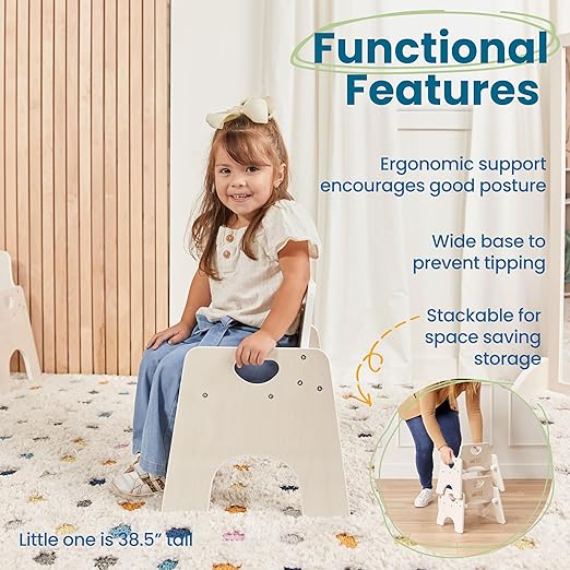 ECR4Kids Stackable Wooden Toddler Chair, 10in, Kids Furniture, White Wash, 2-Pack