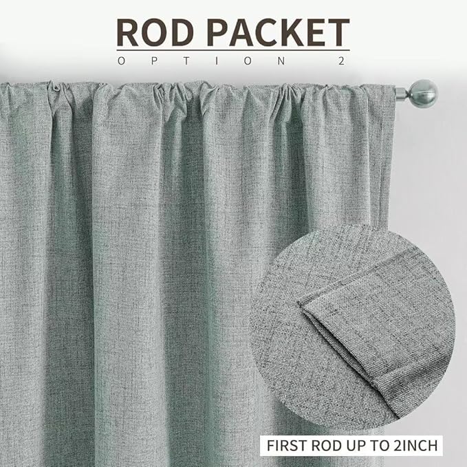 Joydeco Natural Linen Curtains 120 inch Length 2 Panels Set Burg 100% Blackout Patio Door Curtain Room Darkening Sliding Door Curtains Thermal Insulated Back tab Rod Pocket(105x120 inch, Sage Green)