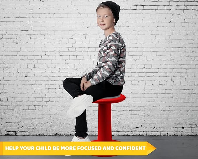 ActiveChairs Kids Wobble Stool, Flexible Elementary Classroom Seating, Improves Focus, Posture and Helps ADHD/ADD, Sensory Chair, Active Fidget Chairs, Pre-Teen 17.75" Chair, Ages 7-12, Red