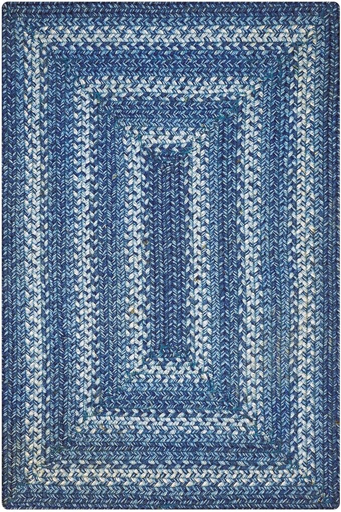 Homespice Denim Premium Jute Braided Area Rug, 27" x 45" Rectangular Blue - Navy - White, Reversible, Natural Jute Yarn Rustic, Country, Primitive, Farmhouse Style - 30 Day Risk Free Purchase