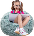 Fluffy Bean Bag Chair for Kids, 2.5FT Round Memory Foam Filled Bean Bag for Teens & Kids, Ultra Soft Faux Fur Fabric Bean Bag Chairs for Playroom, Living Room, Bedroom, Dark Green