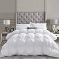 Luxurious All-Season Goose Down Feather Fiber Comforter Queen Size Duvet Insert, Exquisite Pinch Pleat Design, Premium Baffle Box, 100% Egyptian Cotton Cover, 55 oz. Fill Weight, White