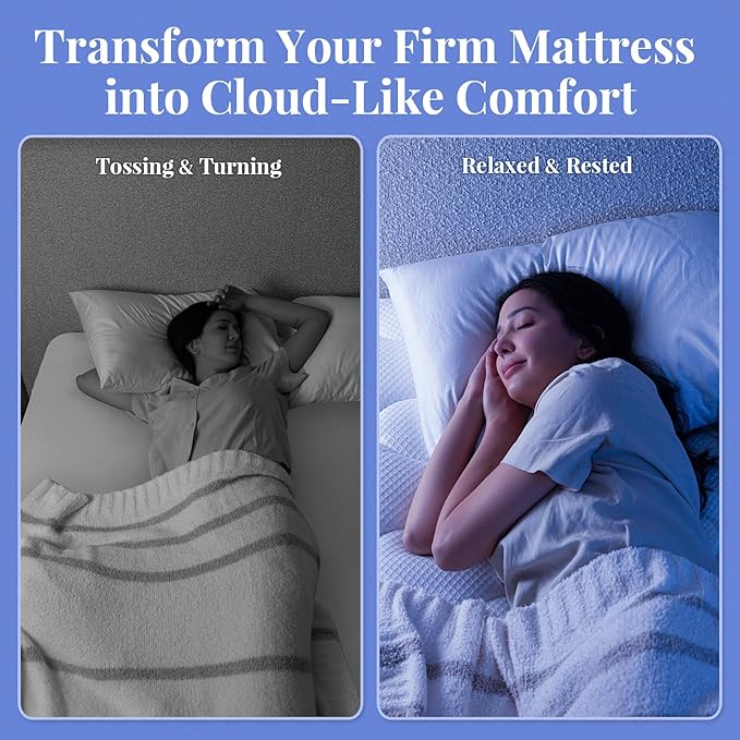 OhGeni Cooling 4 inch Dual Layer Queen Mattress Topper, 2 inch Cooling Gel Memory Foam, 2 inch Down Alternative Pillow Top Pad, Mattresses Cover for Bed, Medium Support, Fits 6”-19” Deep Pocket,Purple