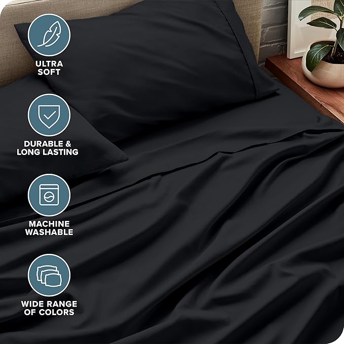 Bare Home King Sheet Set - Luxury 1800 Ultra-Soft Microfiber King Bed Sheets - Double Brushed - Deep Pockets - Easy Fit - 4 Piece Set - Bedding Sheets & Pillowcases (King, Black)
