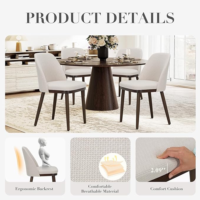 COLAMY Upholstered Dining Chairs Set of 2, Modern Kitchen Chairs with Back, Fabric Side Chair with Wood Legs for Dining Room Kitchen Restaurant, Beige