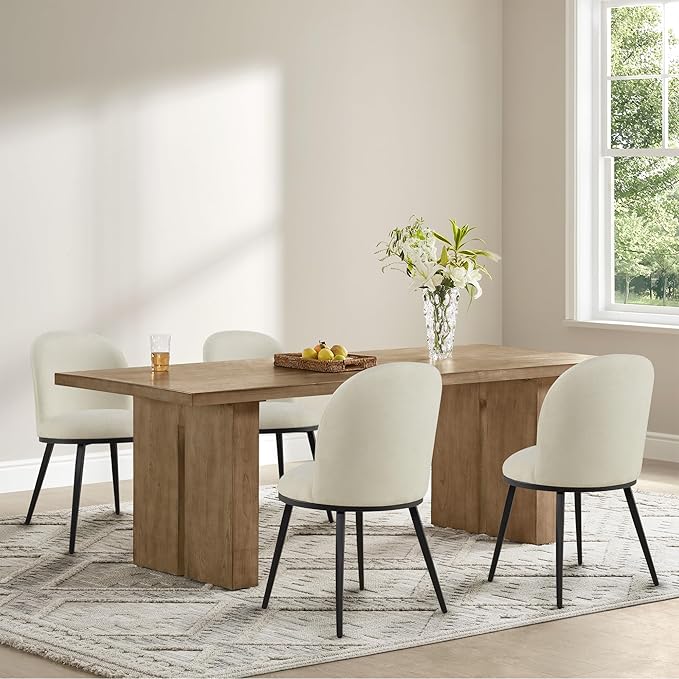 Dining Chairs Set of 6, Fabric Upholstered Dining Room Chairs with Ergonomic Backrest & Metal Legs, Modern Kitchen Side Chairs for Home, Restaurant, and Café, Sand, 2 Boxs