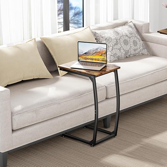 C-Shaped End-Table Set of 2 - Side Table for Couch,Curved Support Legs, Slide Under Couch Table for Sofa, TV Tray Table for Living Room Bedroom (Rustic Brown)