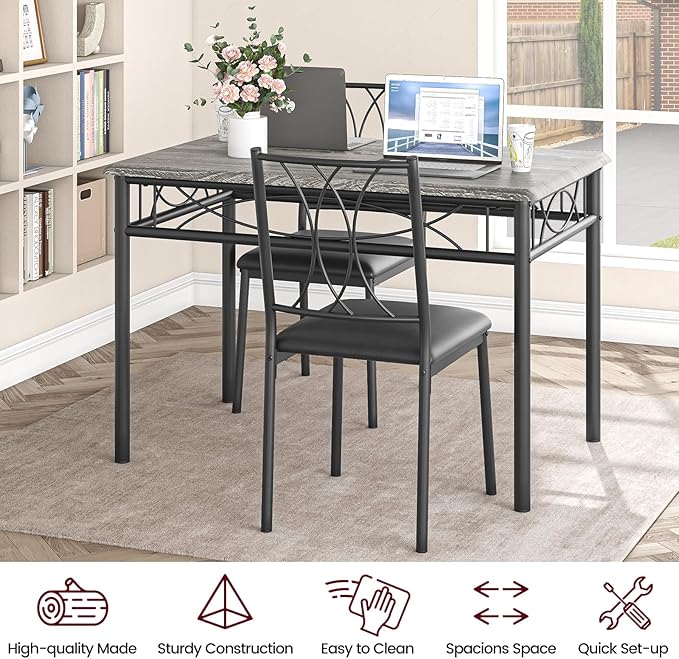 Dining Table Set for 4, Compact Kitchen Table with 4 Upholstered Chairs, 5-Piece Kitchen Table Set for Small Space, Dining Room, Apartment, Retro Gary