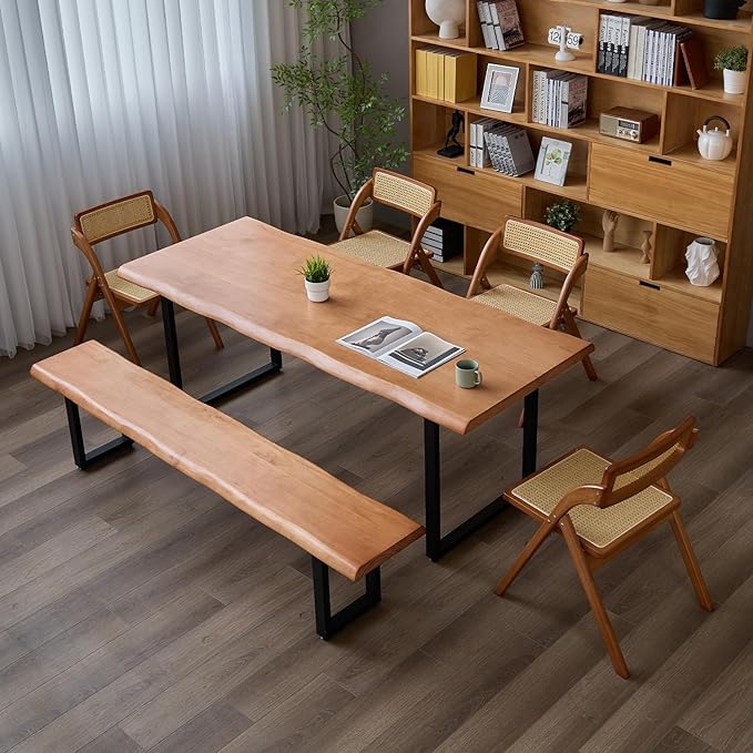 Solid Wood Office Desk with Metal Base Stylish Durable Multi-Size Options Executive Computer Desk or Dining Table Quality Solid Wood Design Perfect for Home Office or Work Environment (Tan55.12in)