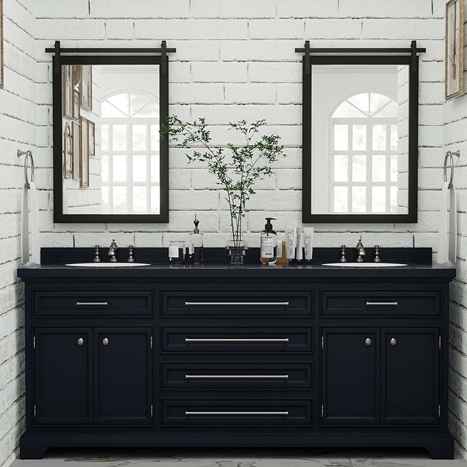 PAIHOME Black Farmhouse Mirror for Bathroom, 22x30INCH Wood Framed Rectangle Bathroom Mirrors for Vanity, Barn Door Style Mirrors Wall Mounted Dresser Decor Mirror Living Room Bedroom Vertical