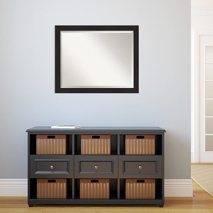 Amanti Art Brown Wall Mirror 26x32 Furniture Espresso Narrow Rectangle Bathroom Mirror for Wall Decor Living Room, Large Casual Frame, Hangs Horizonally and Vertically, Bathroom Decor, Beveled Edge