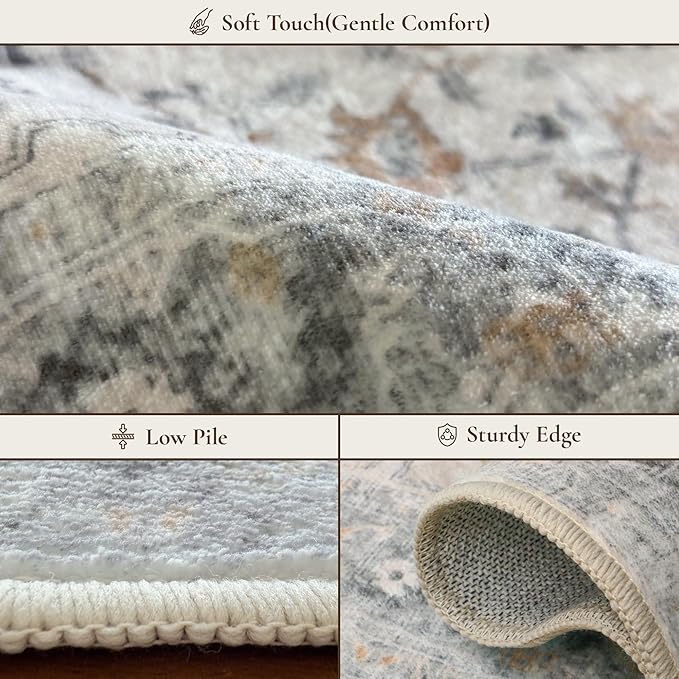 GENIMO Runner Rug 3x10, Non Slip Vintage Hallway Runner Rugs, Low Pile Lightweight Machine Washable Mat for Hallway, Entryway, Bedroom, Kitchen and Corridor, Light Taupe Brown