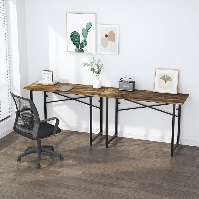 47 inch Folding Computer Desk, Writing Gaming Computer Camping Table, No Assembly Required Home Office Desk, Rustic Brown