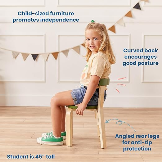 ECR4Kids Bentwood Round Table and Curved Back Chair Set, Kids Furniture, Earthtone, 5-Piece