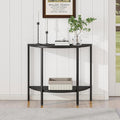 Console Table 2 Tier Narrow Entryway Table with Storage,Half Moon Sofa Couch Table with Metal Frame,Wooden Accent Side Coffee Table for Living Room/Hallway or Small Spaces,Black