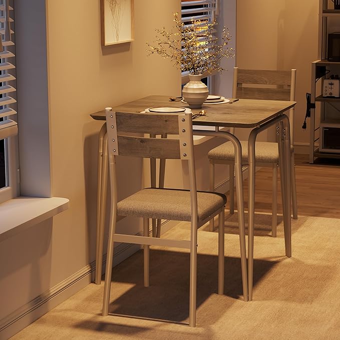 Dining Table for 2, Small Table and Chairs Set of 2, Square Dinette Set for 2, 3 Piece Kitchen & Dining Room Sets for Small Space (White, Table with 2 Upholstered Chairs)