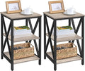Yaheetech Industrial End Tables Set of 2, 3-Tier Side Tables with Storage Shelves for Living Room, X Design Sofa Tables, Strong Metal Frame, Easy Assembly, 16x16x24.5 in, Gray