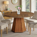 Round Dining Table for 4, 47 Inch Dinner Table Square Farmhouse Kitchen Tables with Sturdy Wooden Pedestal Base for Dining Room, Kitchen, Living Room, Dark Brown