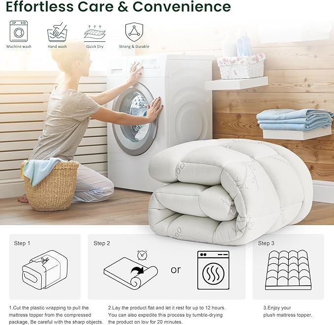 Love's cabin King Size Mattress Topper, Rayon Derived from Bamboo, 900 GSM Breathable Mattress Topper Pad, Thick Pillow Top Mattress Pad with 8"-20" Deep Pocket(78"x80")
