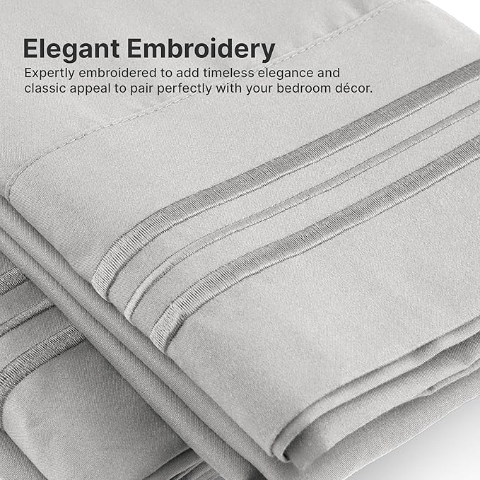 Full Size 4 Piece Sheet Set - Comfy Breathable & Cooling Bed Sheets Set - Hotel Luxury Bedding for Women, Men, Kids, Teens, Boys & Girls - Deep Pockets, Soft and Wrinkle Free - Oeko-Tex - Light Grey