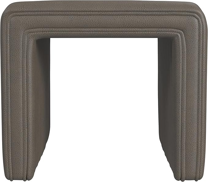 HomePop Modern Channel Tufted Faux Leather Ottoman Home Décor|Ottoman for Living Room & Bedroom - Pewter Gray Faux Leather