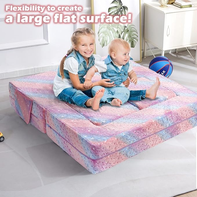 Kids Couch, Glow in The Dark Modular Explore Sofa for Toddler 3 in 1 Fold Out Sofa, Convertible Plush Couch with Washable and Durable Covers