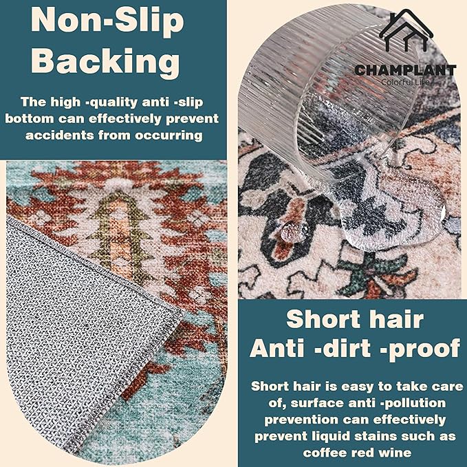 3'x5' Dark Blue Vintage Washable Thin Area Rug Traditional Floor Cover Foldable Indoor Distressed Non Slip Carpet for Bedroom Living Room Bathroom