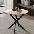 Marble Round Dining Table for 2-4 with Metal Legs, 31.5 Inch Sintered Stone Modern Small Kitchen Table for Dining Room Kitchen Apt (White)