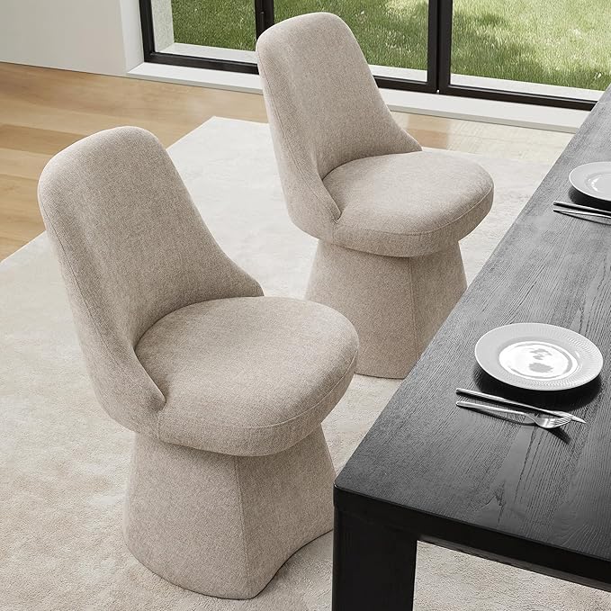 Swivel Dining Chair Mid Century Modern DeskChair High Back Upholstered Linen Fabric SideChair for Kitchen Diningroom Bedroom,Khaki,1 Box
