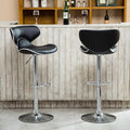 Roundhill Furniture Masaccio Cushioned Leatherette Upholstery Airlift Adjustable Swivel Barstool with Chrome Base, Set of 2, Black