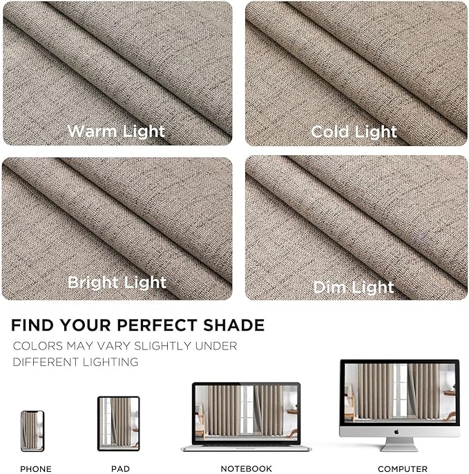 Joydeco Blackout Curtains for Bedroom - 100% Light Blocking 2 Panels Set Linen Drapes 66" W x 90" L, Thermal Insulated Room Darkening Curtains, Linen Textured for Living Room, Rod Pocket & Back Tabs
