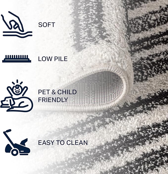 JONATHAN Y Khalil Modern Berber Stripe Cream/Black 6' Round Indoor Area Rug, Contemporary, Bohemian, Easy-Cleaning for Living Room, Bedroom, Kitchen, Pet Friendly, Non-Shedding (MOH207A-6R)