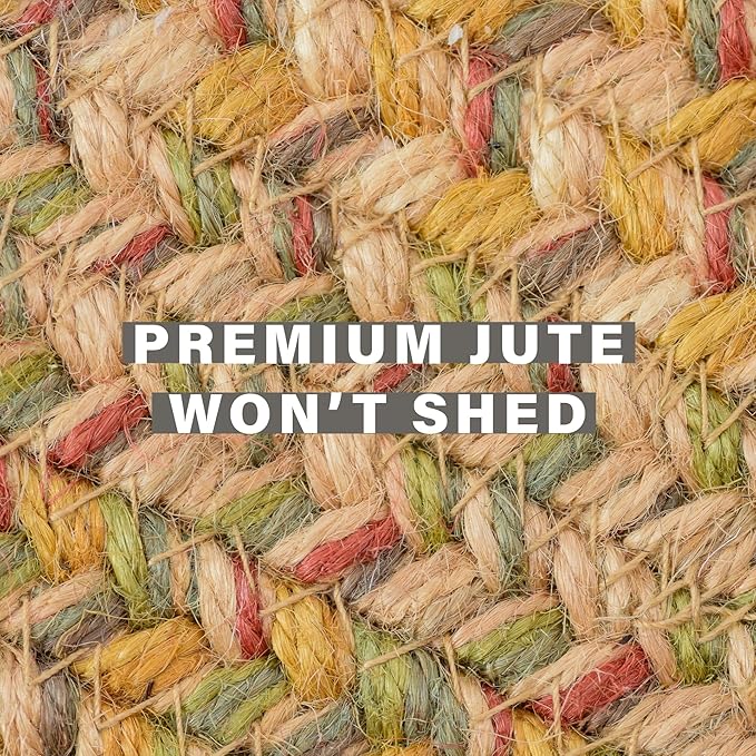 Homespice Harvest Premium Jute Braided Area Rug, 2x6' Rectangular Hall Runner Beige - Tan - Red, Natural Jute Yarn Rustic, Country, Primitive, Farmhouse Style - 30 Day Risk Free Purchase