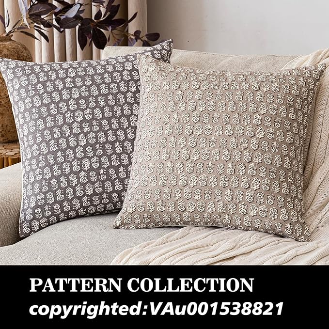 Foindtower Set of 2 Decorative Neutral Floral Print Throw Pillow Covers Vintage Accent Farmhouse Cushion Covers Boho Home Decor for Sofa Couch Chair Bedroom Living Room Outdoor,20×20 Inch,Tan Taupe