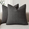 Foindtower Set of 2 Decorative Linen Check Throw Pillow Covers Neutral Farmhouse Vintage Cushion Covers Modern Boho Home Decor for Sofa Chair Couch Bedroom Living Room Outdoor,26×26 Inch,Charcoal