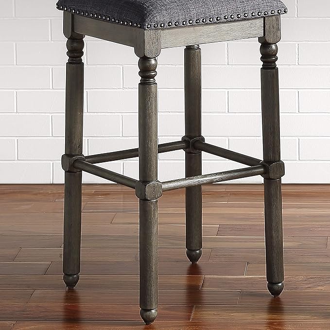 Roundhill Furniture Arnhem Wood Upholstered Bar Stools, Set of 2, Gray