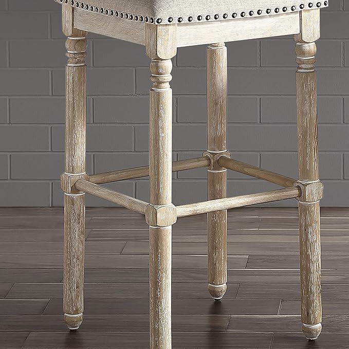 Roundhill Furniture Arnhem Wood Upholstered Swivel Bar Stools, Set of 2, Tan