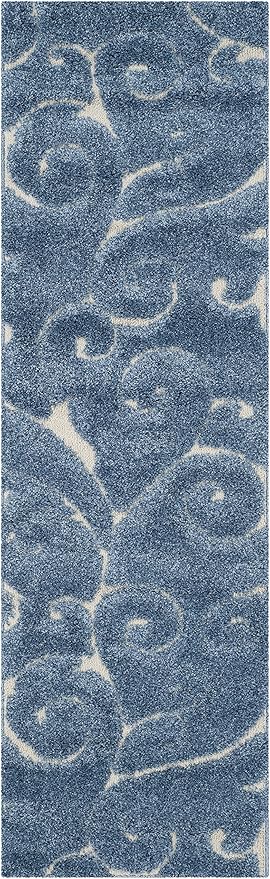 SAFAVIEH Florida Shag Collection Runner Rug - 2'3" x 7', Light Blue & Cream, Scroll Design, Non-Shedding & Easy Care, 1.2-inch Thick Ideal for High Traffic Areas in Living Room, Bedroom (SG455-6011)