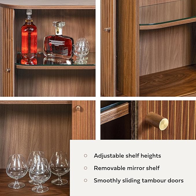 WERMO 28'' Bar Cabinet with Storage - Coffee and Wine Bar Buffet Cabinet with Sliding Doors and Adjustable Shelves. Sideboard Storage Cabinet, Dining Room Cabinet for Kitchen and Living Room (Walnut)