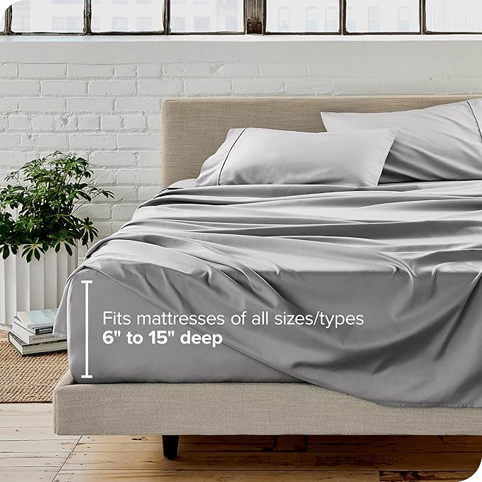 Bare Home Split California King Sheet Set - 1800 Ultra-Soft Microfiber Split California King Bed Sheets - Double Brushed - Deep Pockets - Easy Fit - 5 Piece Set (Split Cal King, Light Grey)