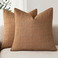 Foindtower Set of 2 Decorative Linen Check Throw Pillow Covers Neutral Farmhouse Vintage Cushion Covers Modern Boho Home Decor for Sofa Chair Couch Bedroom Living Room Outdoor,20×20 Inch,Brick