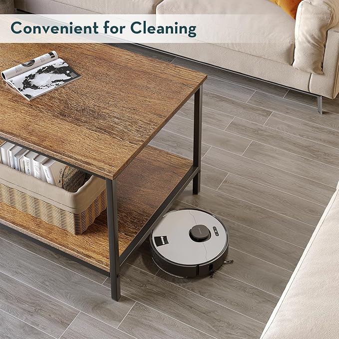 SAYGOER Coffee Table with Storage 2-Tier Industrial Center Table for Living Room, Rectangle Wood Table for Small Spaces Apartment Home Office, Walnut