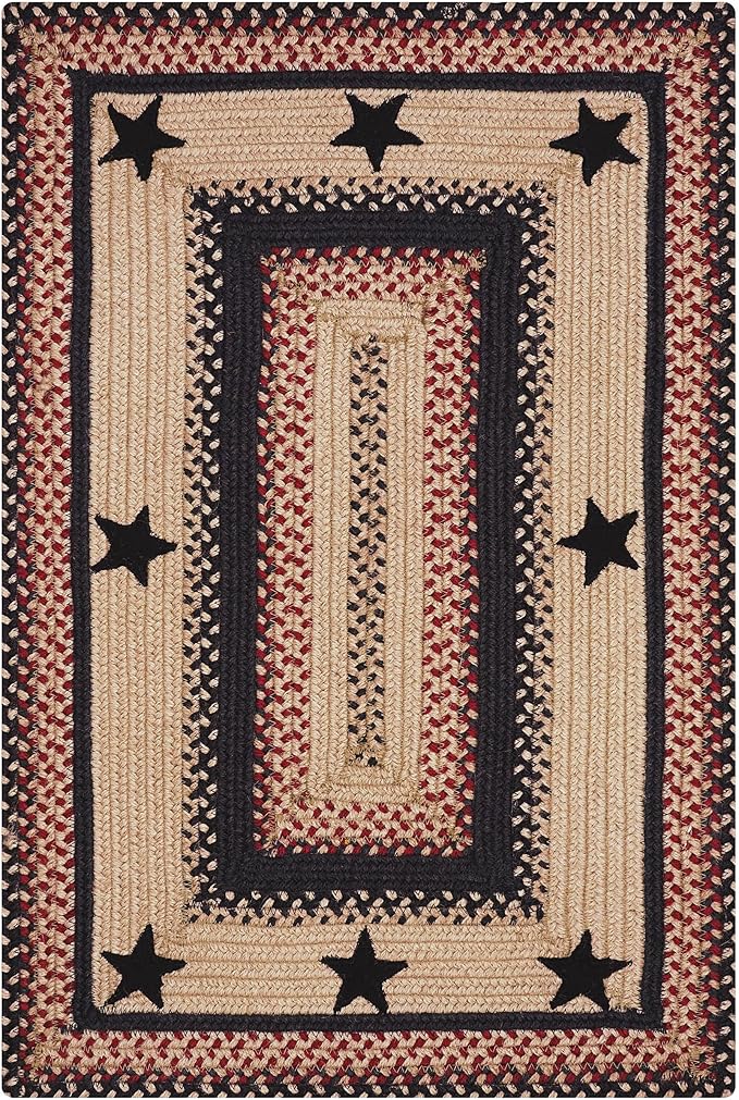 Homespice Primitive Star Gloucester Premium Jute Braided Hall Runner 22 x 72 Rectangular Black, Natural Jute Yarn Rustic, Country, Primitive, Farmhouse Style - 30 Day Risk Free Purchase