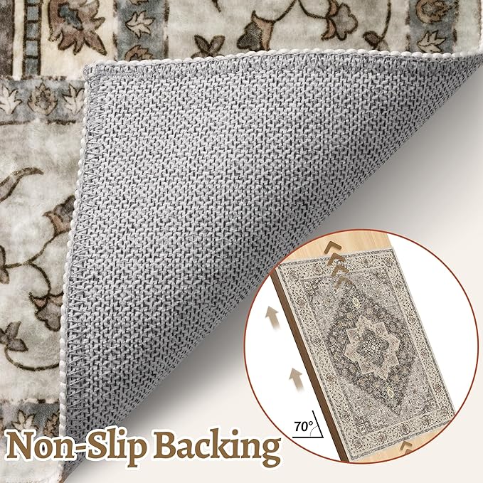 Tangsoo 8x10 Area Rugs for Living Room, 8x10 Washable Rug Vintage Indoor Non Slip Large Area Rugs, Print Distressed Brown/Grey Carpet, Soft Low Pile Foldable Floor for Bedroom Dining Room Dorm