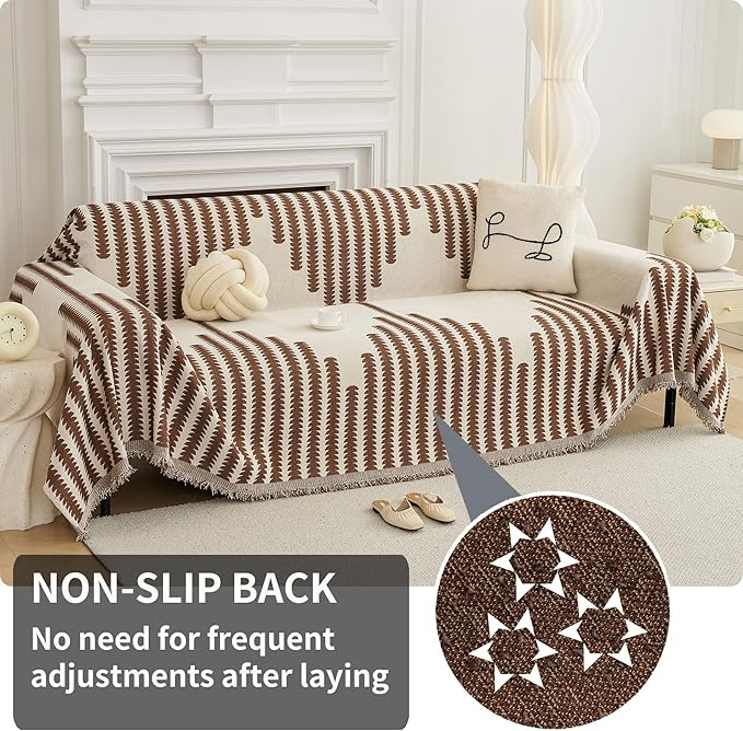 HAOMAIJIA Boho Sofa Covers Couch Covers for 3 Cushion Couch Sofa Pet Friendly Soft Thick Couch Cover for Dogs Washable Sectional Couch Covers L Shape Furniture Protector (Brown, 71"x150")