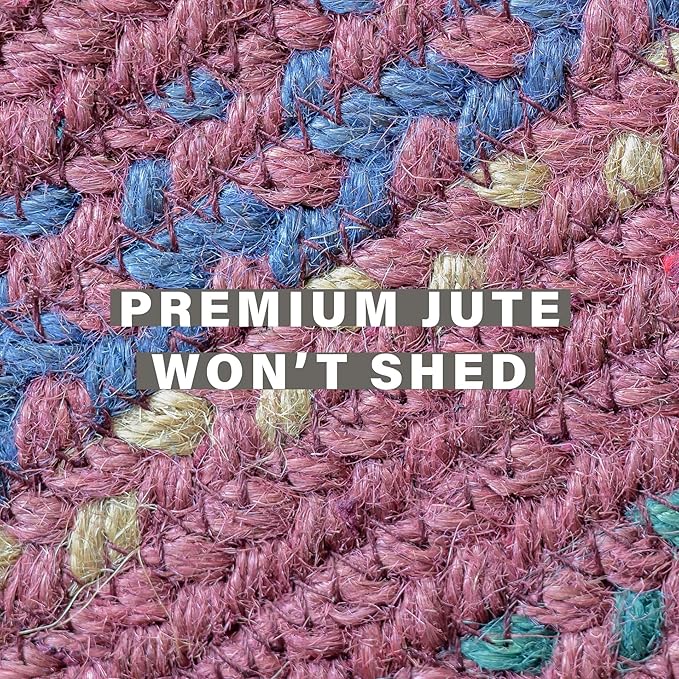 Jamestown Burgundy Small Braided Rug, Jute, 27"x45" Rectangle - Rustic Primitive Decor for Entryway, Bathroom, Everywhere